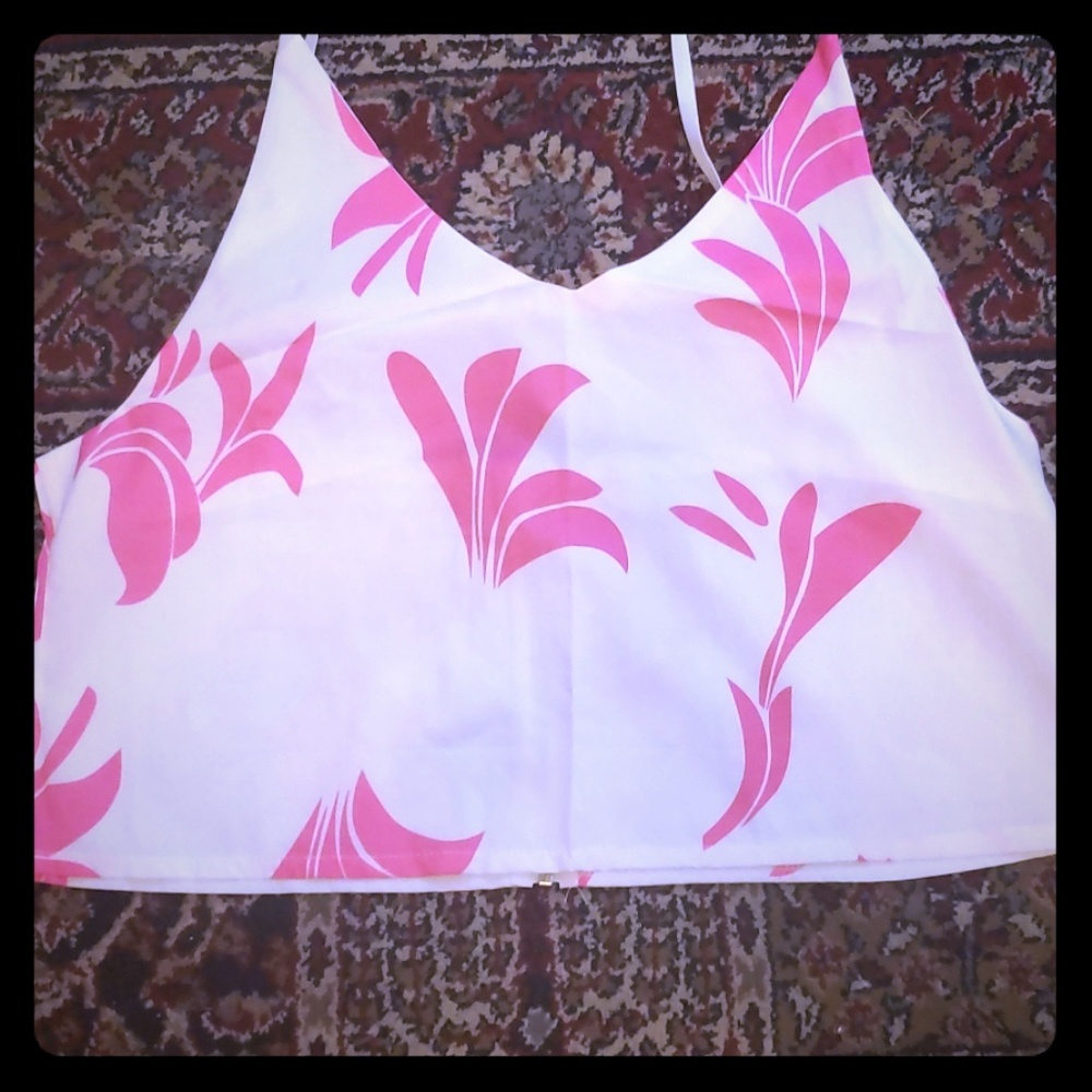 Pink and white pants with matching crop top